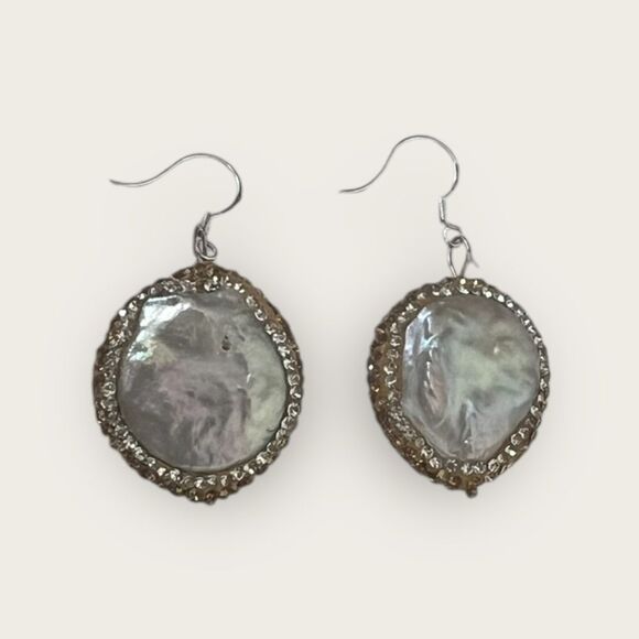 Large round pearl earrings silver stamped .925 - Picture 6 of 6